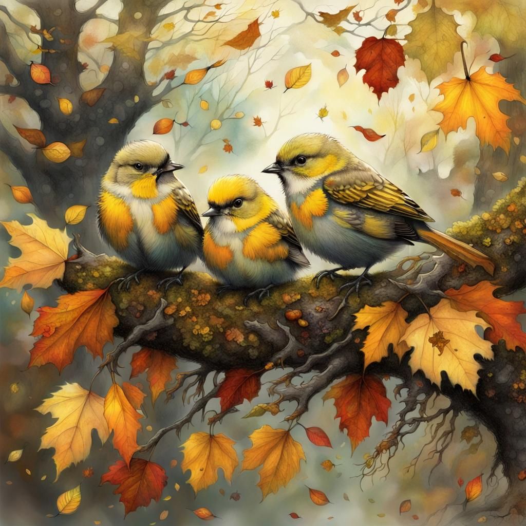 Fluffy Birds in Fall  by @Chickadee