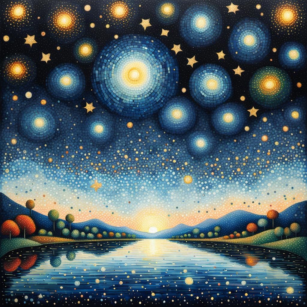 Ethereal, Pointillist-inspired depiction of a shimmering, st...