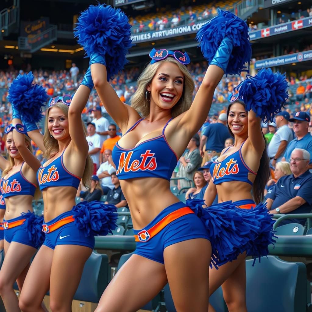 New York mets cheerleader entertaining baseball crowd in Cit...