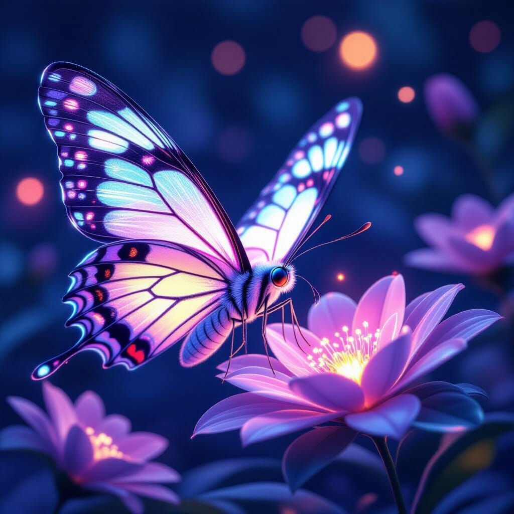 Anime Butterfly with Bioluminescent Clouds