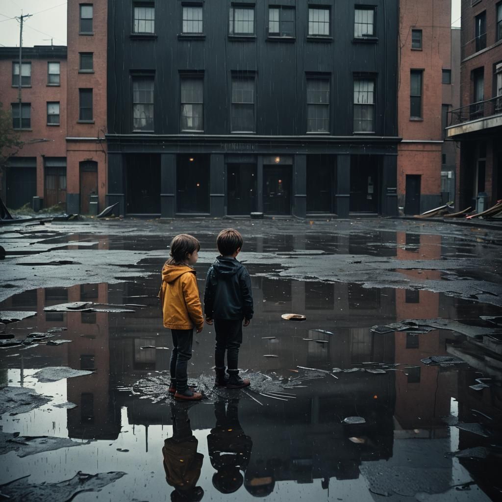 Emotional Children Reluctant to Enter Ominous Building