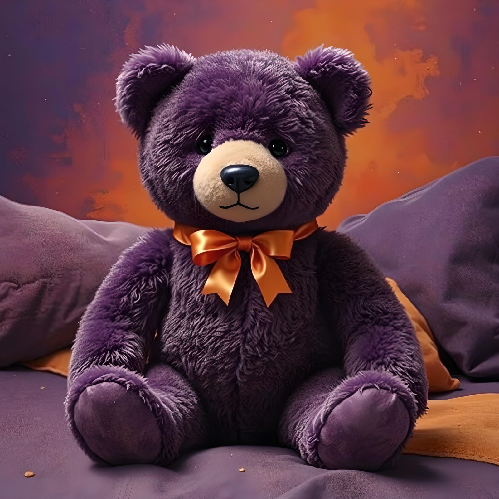 Hyperrealistic Purple and Orange Teddy Bear