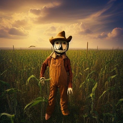 Terrifying scarecrow in a corn field