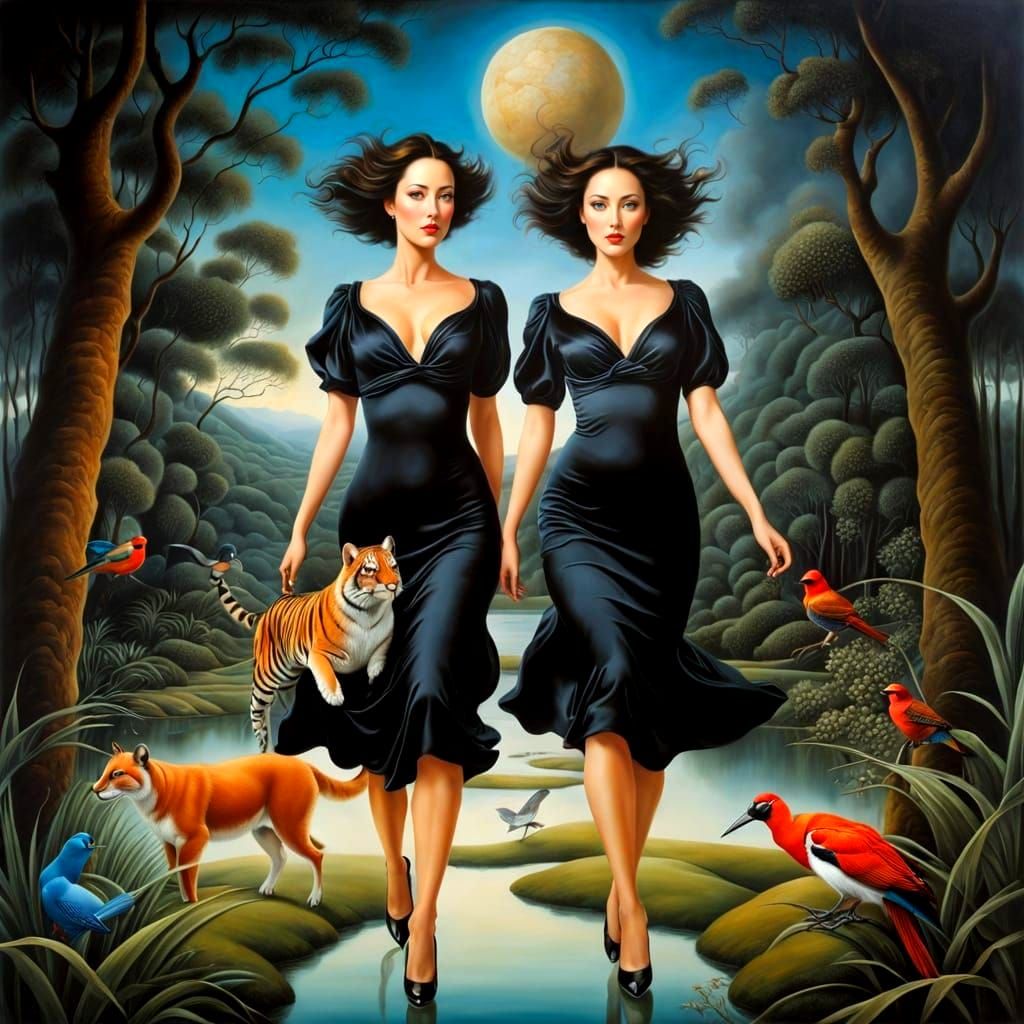 Surreal Fantastic Lady in Whimsical Landscape