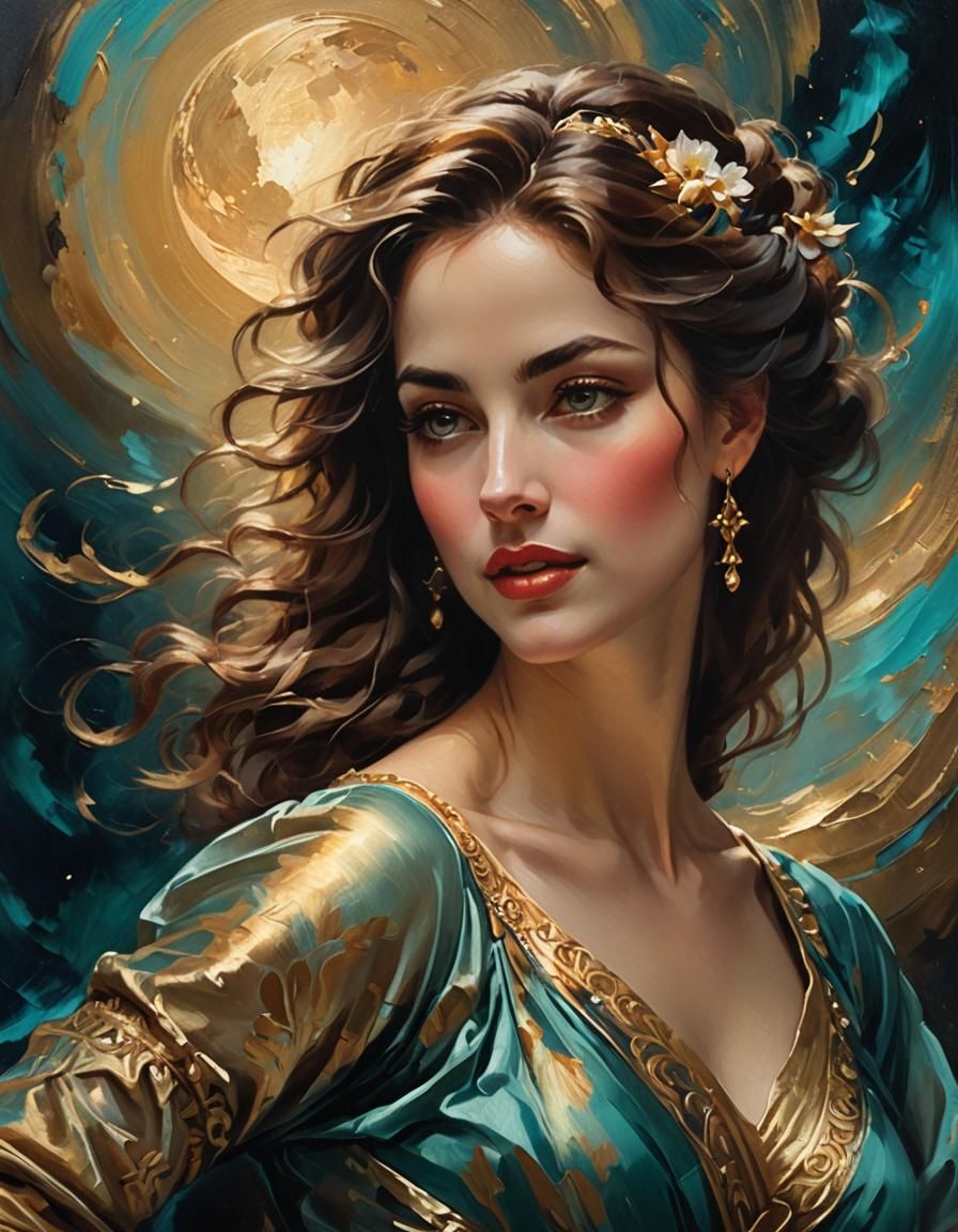 Woman Dancing in Moonlight: An Impasto Oil Painting