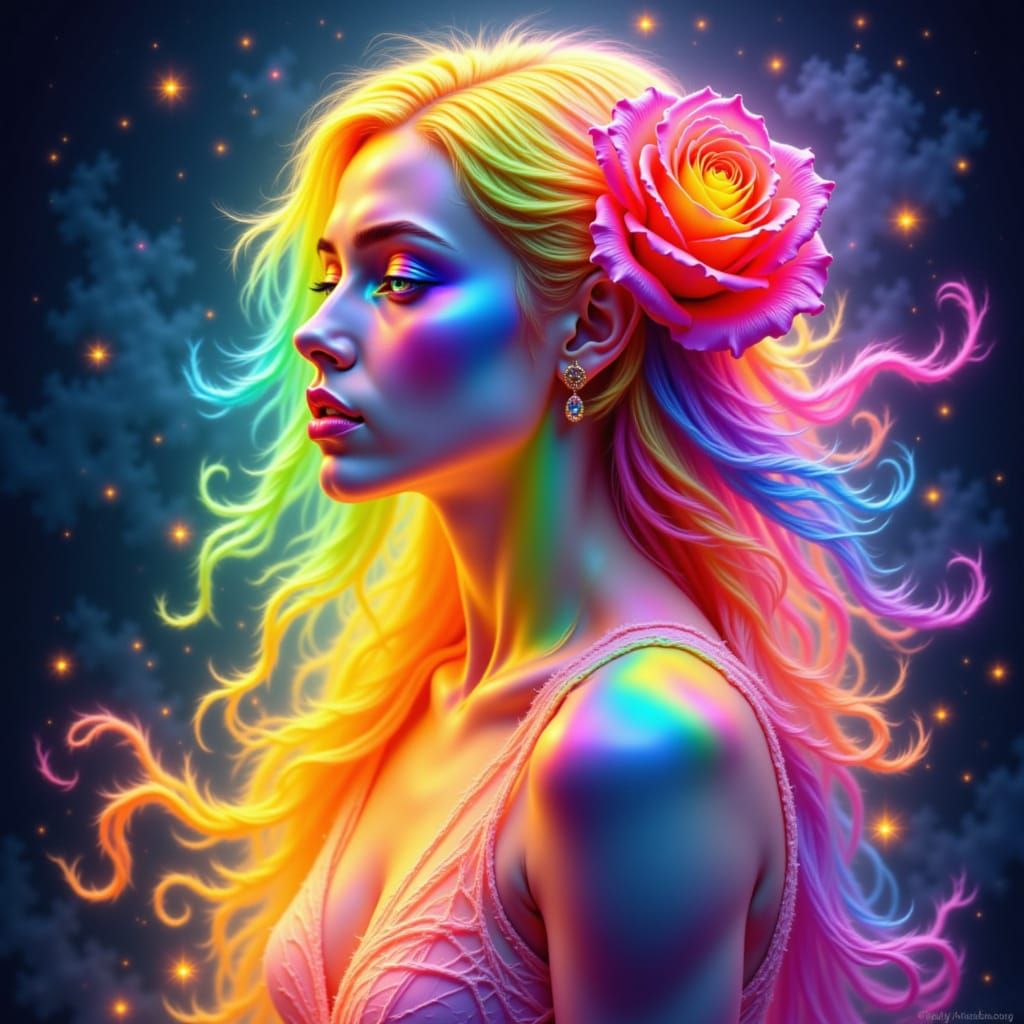 colorfull rainbow woman and colorfull rainbow rose of colorfull rainbow fire and colorfull rainbow fog . <lora:The Rainbow of Red:1.0>