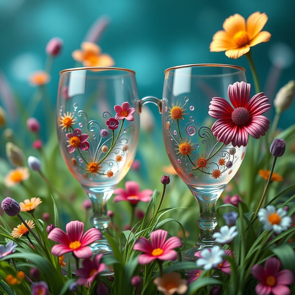 Colorful Quilling Flowers and Grass in Detailed Matte Painti...