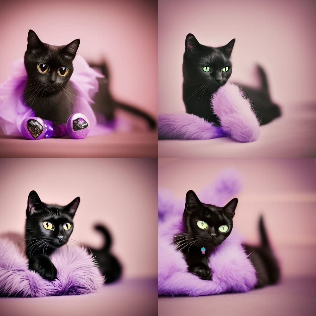 Adorable black cat with Beautiful shimmery purple background...