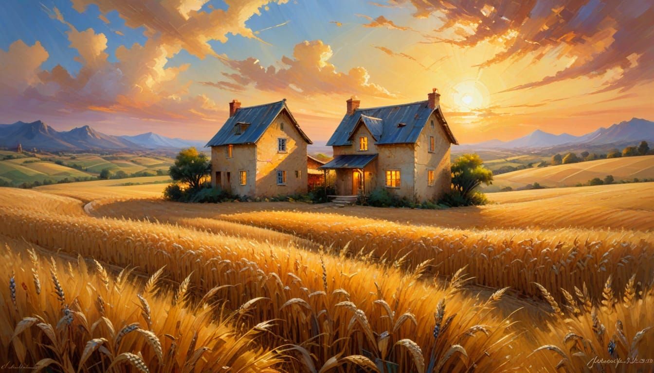 Productive wheat fields at the golden hour  by @Hugo Raul