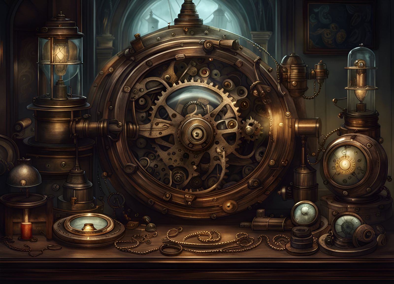 Steampunk artifacts in a Victorian museum - AI Generated Artwork ...