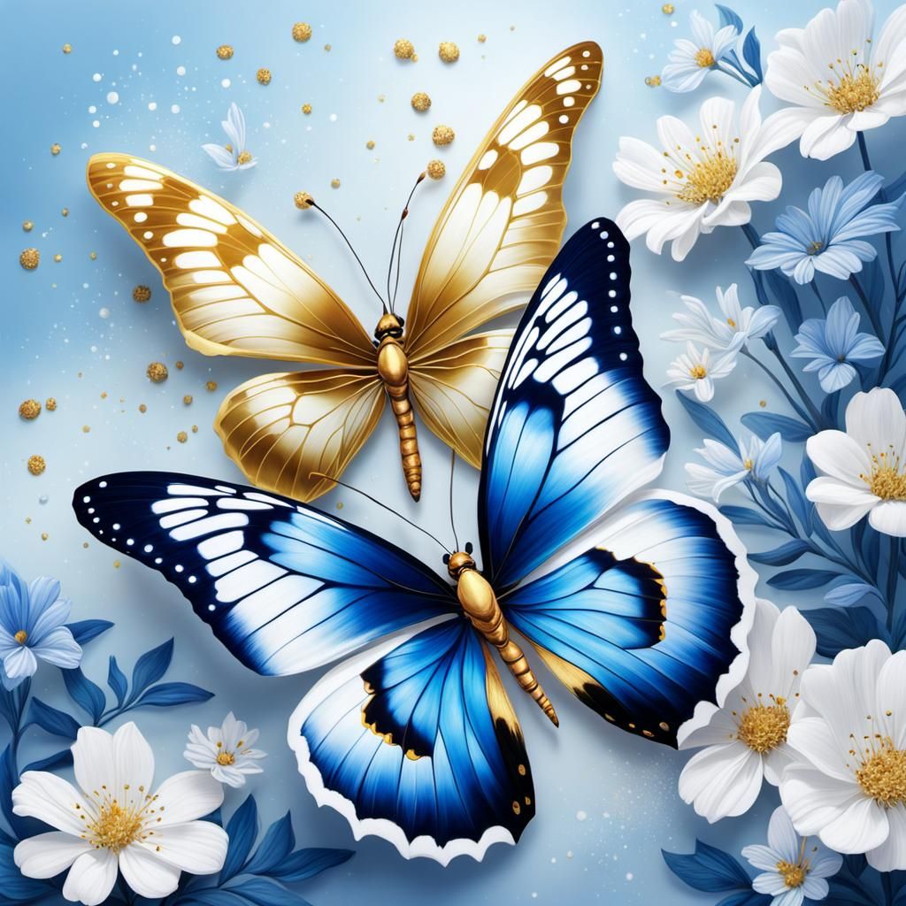 Blue and Gold Butterflies
