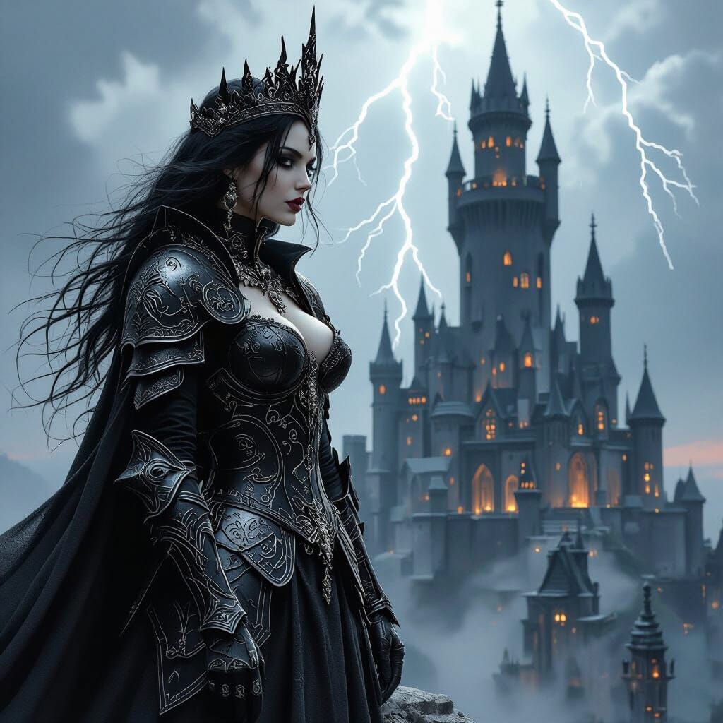Gothic Queen in Obsidian Castle, Dark Fantasy Art