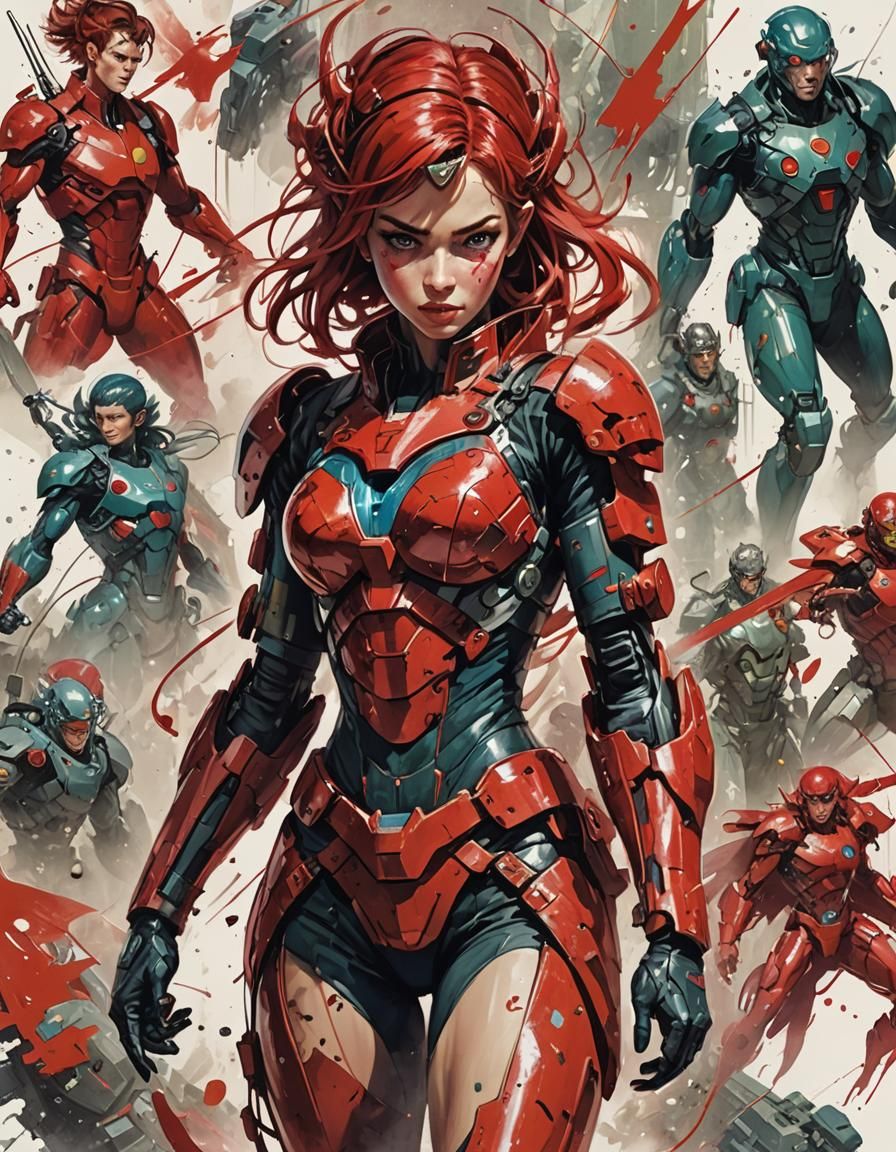 Bioman red force ; digital art anime in Midjourney style by ...