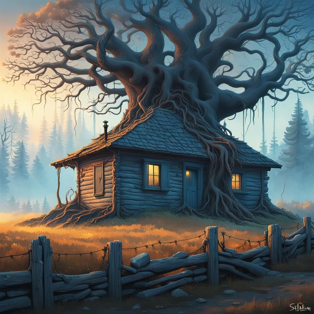 Mystical Cabin and Ancient Stone Fence