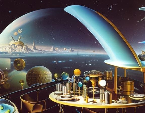 zero-gravity futuristic cafe