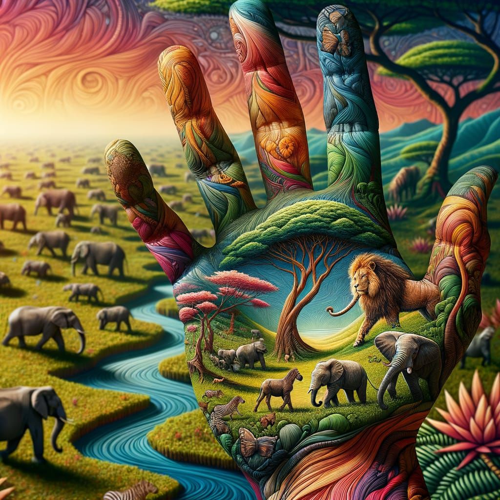 Vivid Jungle Tapestry on Dominant Hand