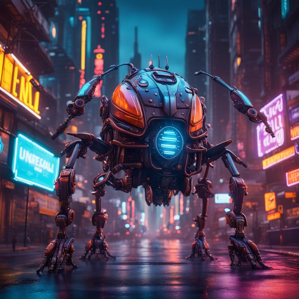 Robot mechanical beetle neon city