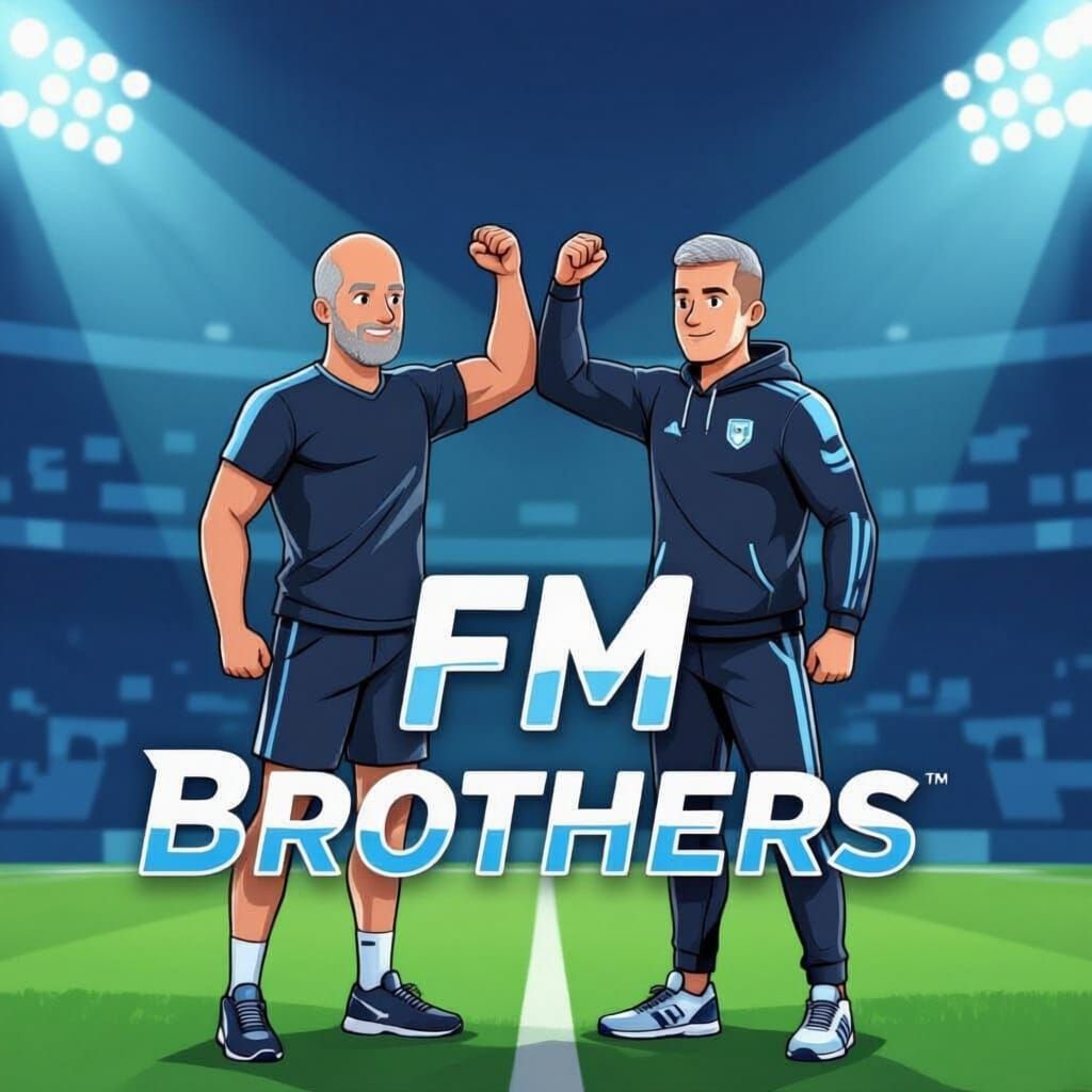 Create a logo that can be used for branding for you tube or social media called FM Brothers. It is a pair of brothers who play football mana...