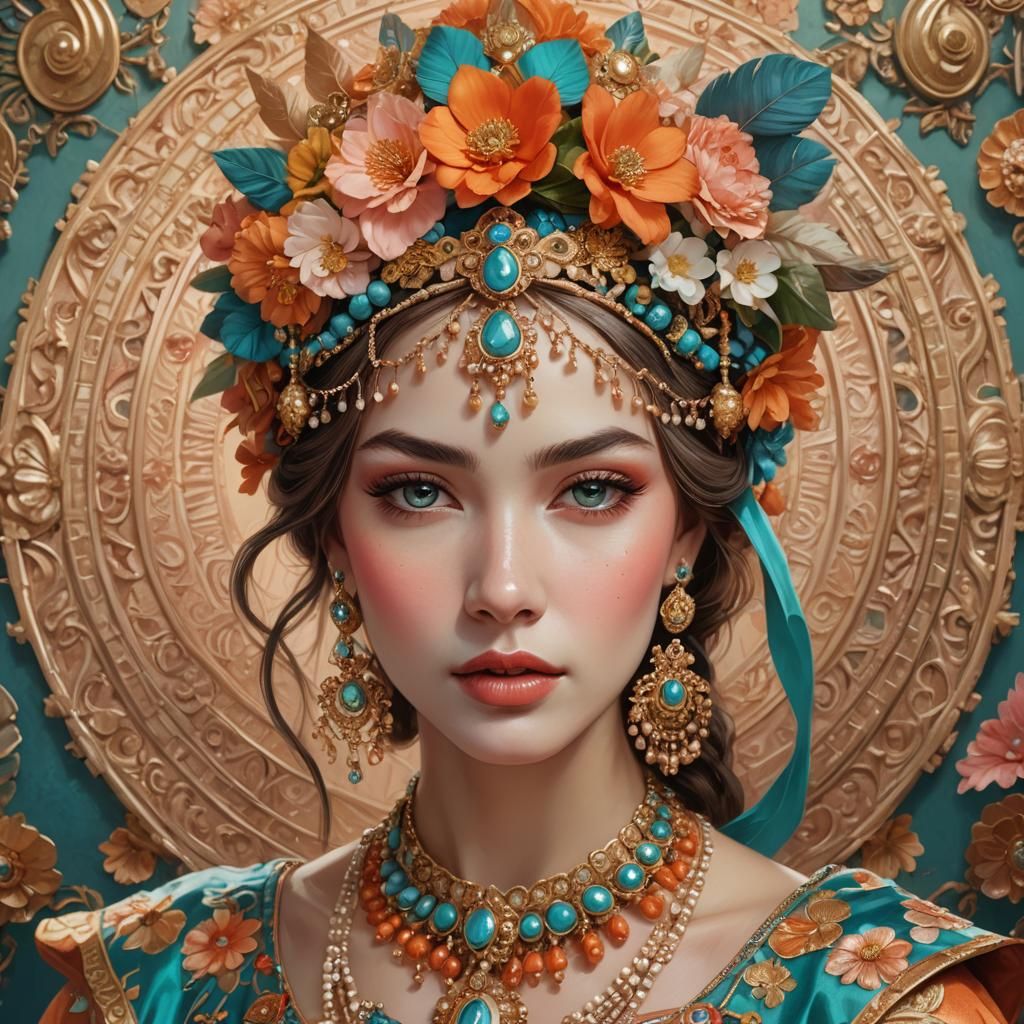 Ornate Portrait of a Woman in Art Nouveau Style
