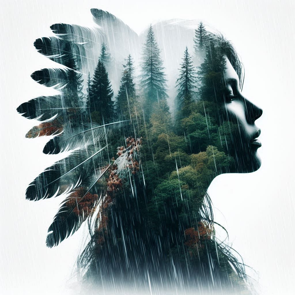 double exposure beautiful fantasy DALL-E 3 portrait landscape..