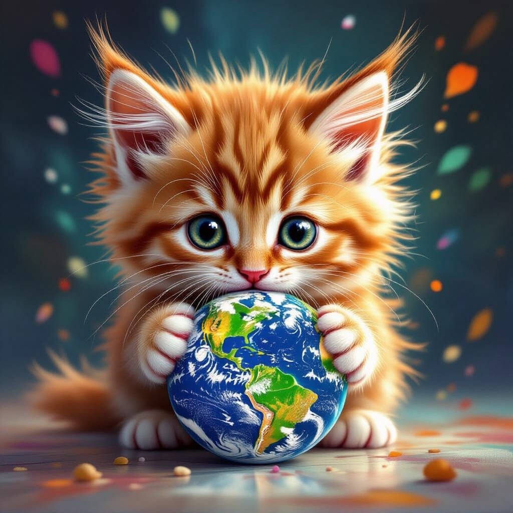 cute cat eating the planet