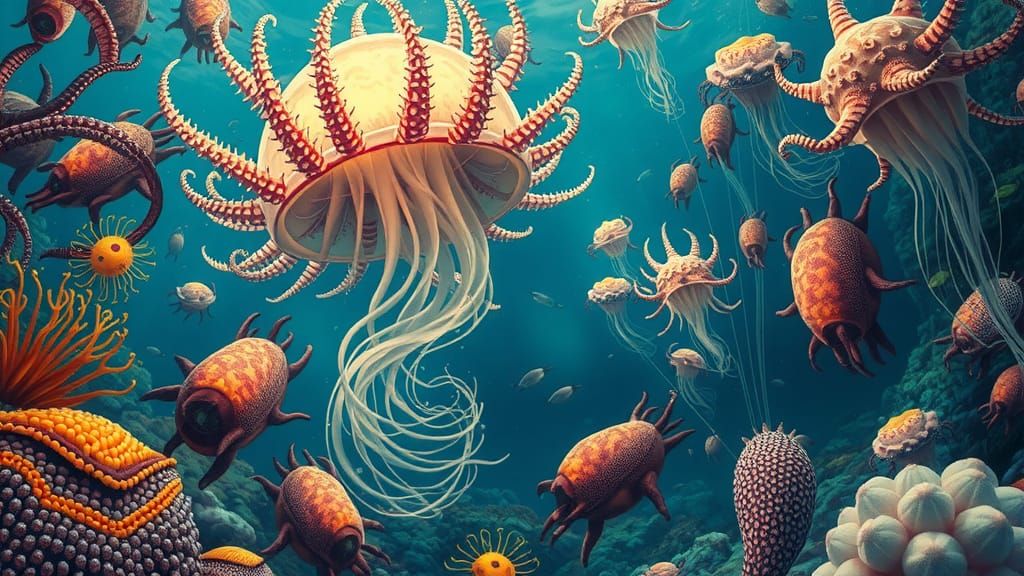 Underwater Siphonophore Scene in Surrealist Style