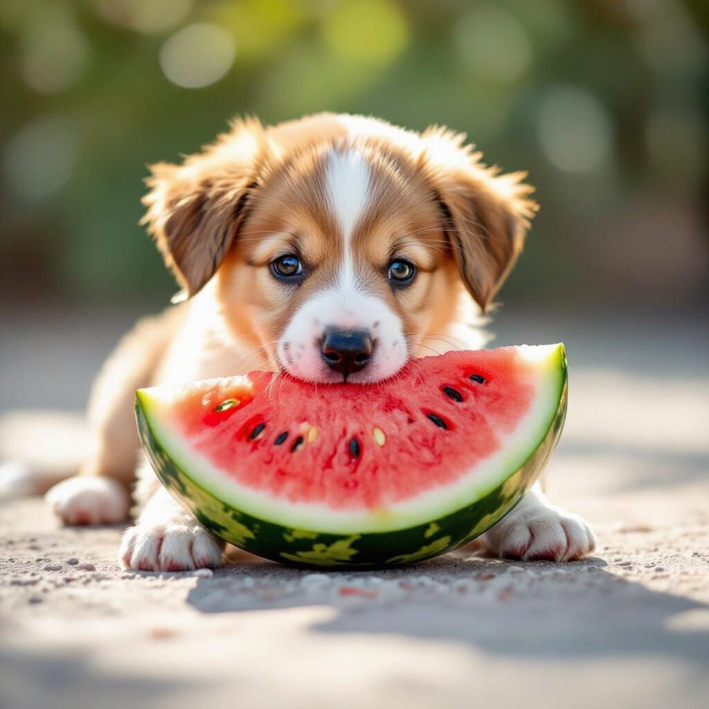 Adorable Puppy Eating Watermelon in Cinematic Style