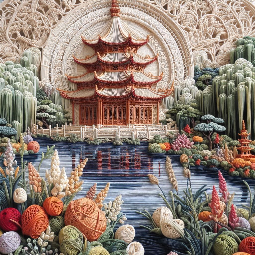 Macrame Pagoda Scene