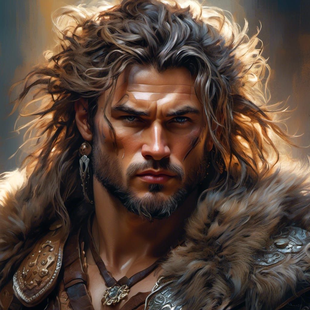 <lora:DWC:1.0> Hyperdetailed photorealistic wild haired Nordic male barbarian, leather and furs, warpaint face, toned abs: full body portrai...