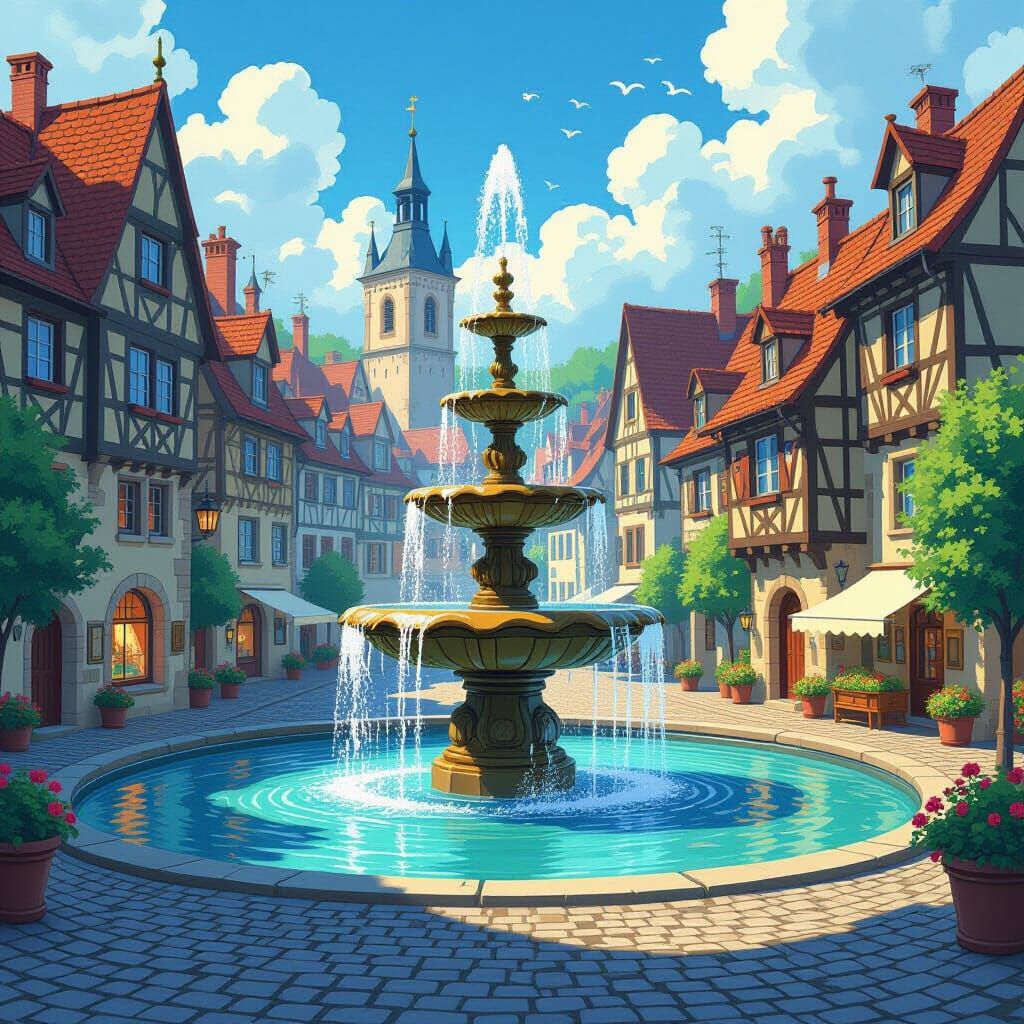 Whimsical Fountain Floods Ancient European City