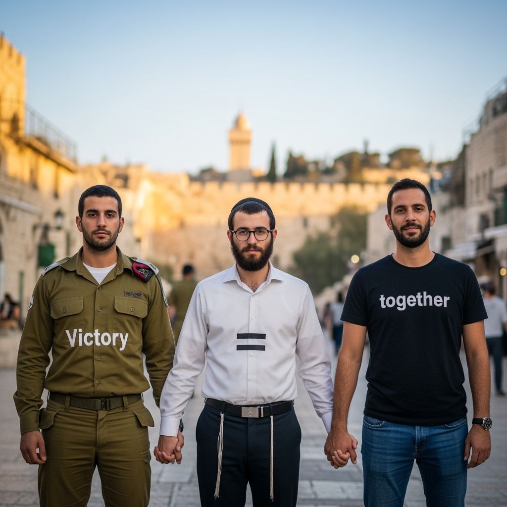 Israeli Soldier, Orthodox Jew, and Secular Jew