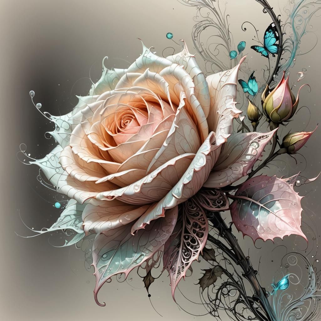 Pastel color ink masterpiece of Filigree Fractal wrapping ar...