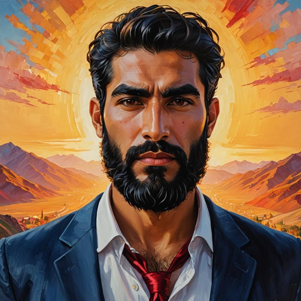 Handsome Man in Velvet Suit, Neo-Impressionist Oil Painting