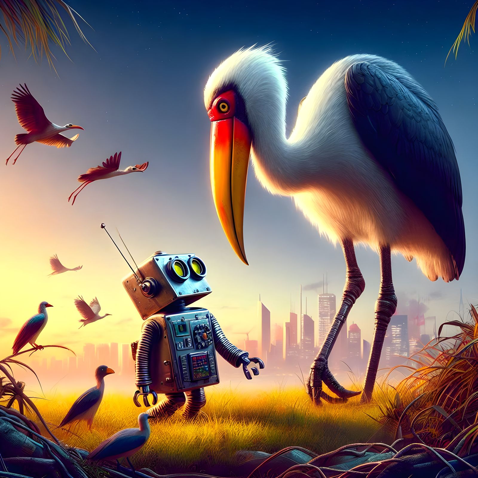 shoebill stork and lil robot