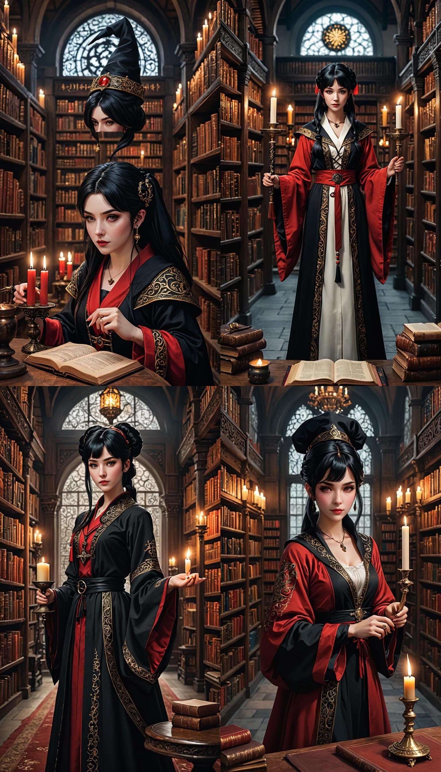 Masterpiece image of a beautiful woman in red and black robe...