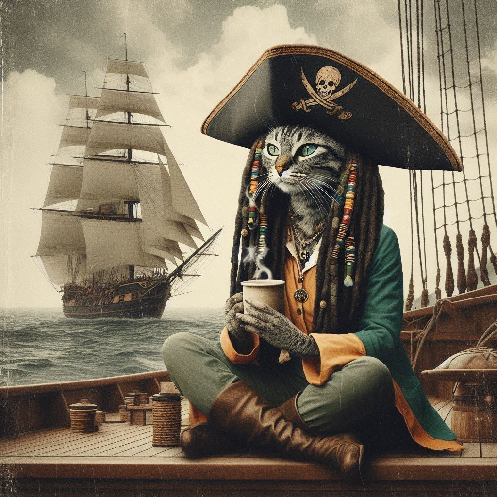 Rasta pirate with morning coffee