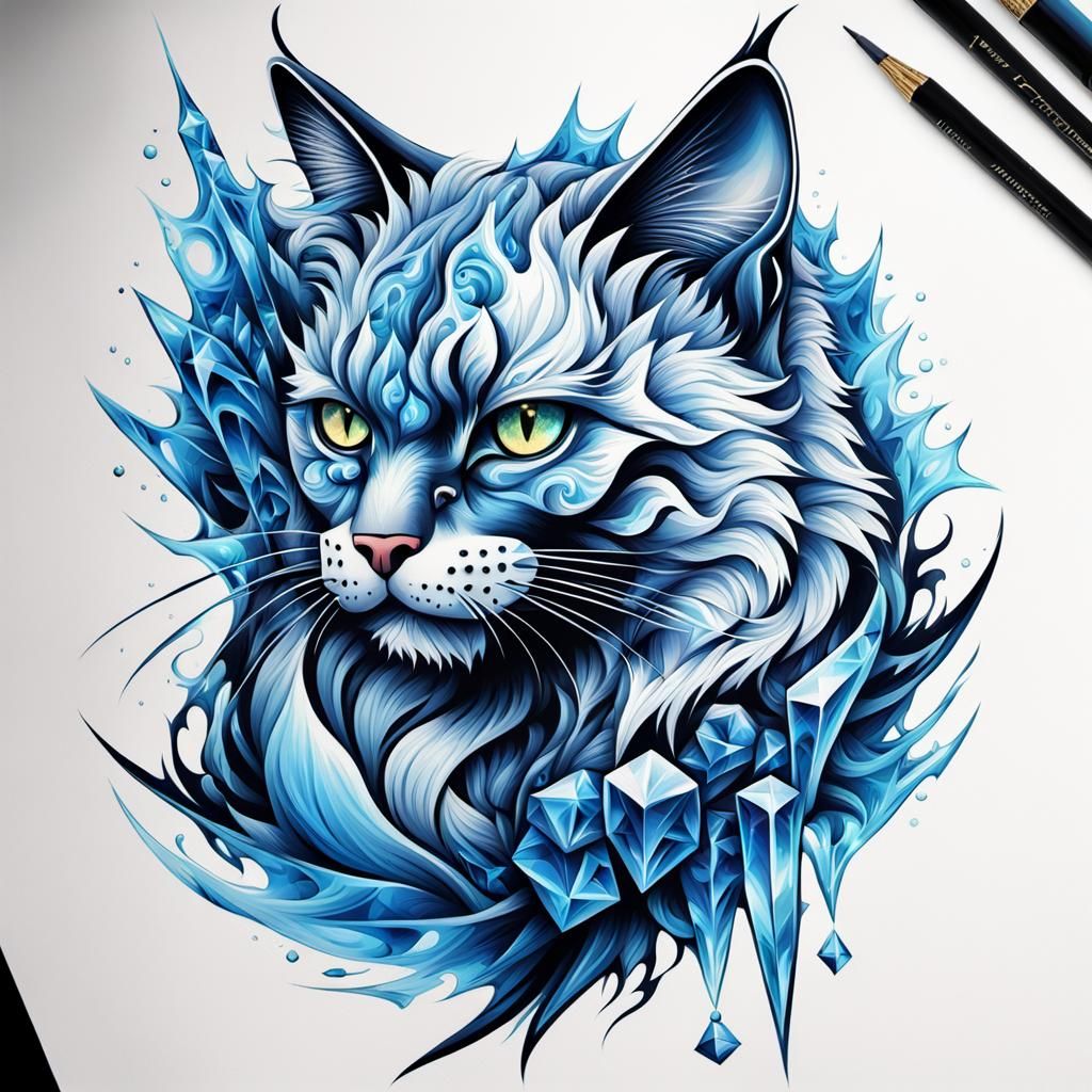 Blue Cat Tattoo design