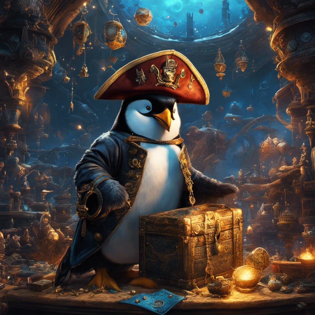 Pirate penguin and all his treasure.  by @Knucker
