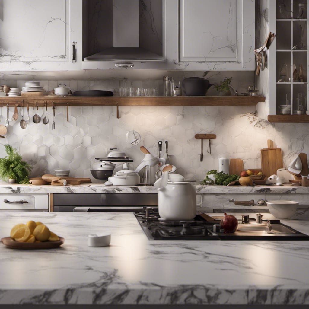 Make me a promotion photrealistic scene of a kitchen counter...