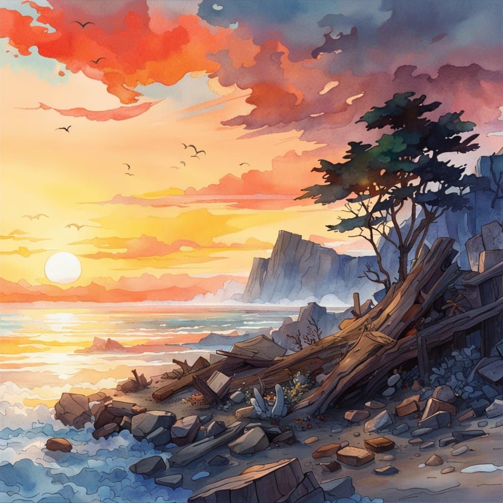 Sunset by the ocean shore  by @Mike Ritchie