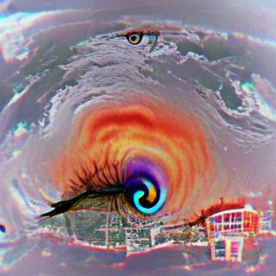 Eye of a hurricane overlooking the town