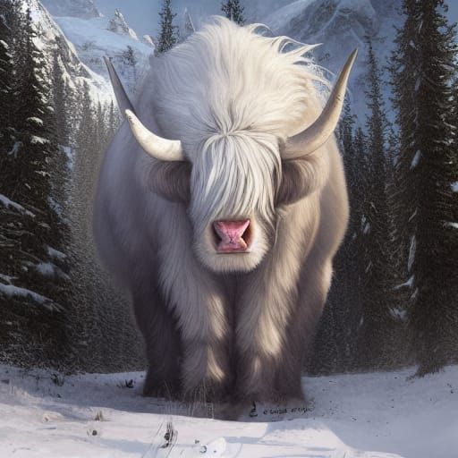 Giant white hair Highland cattle  by @Jack Huang