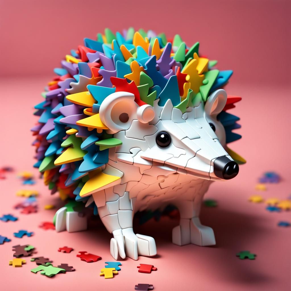Cute hedgehog toy made of puzzle pieces.  by @Rion November