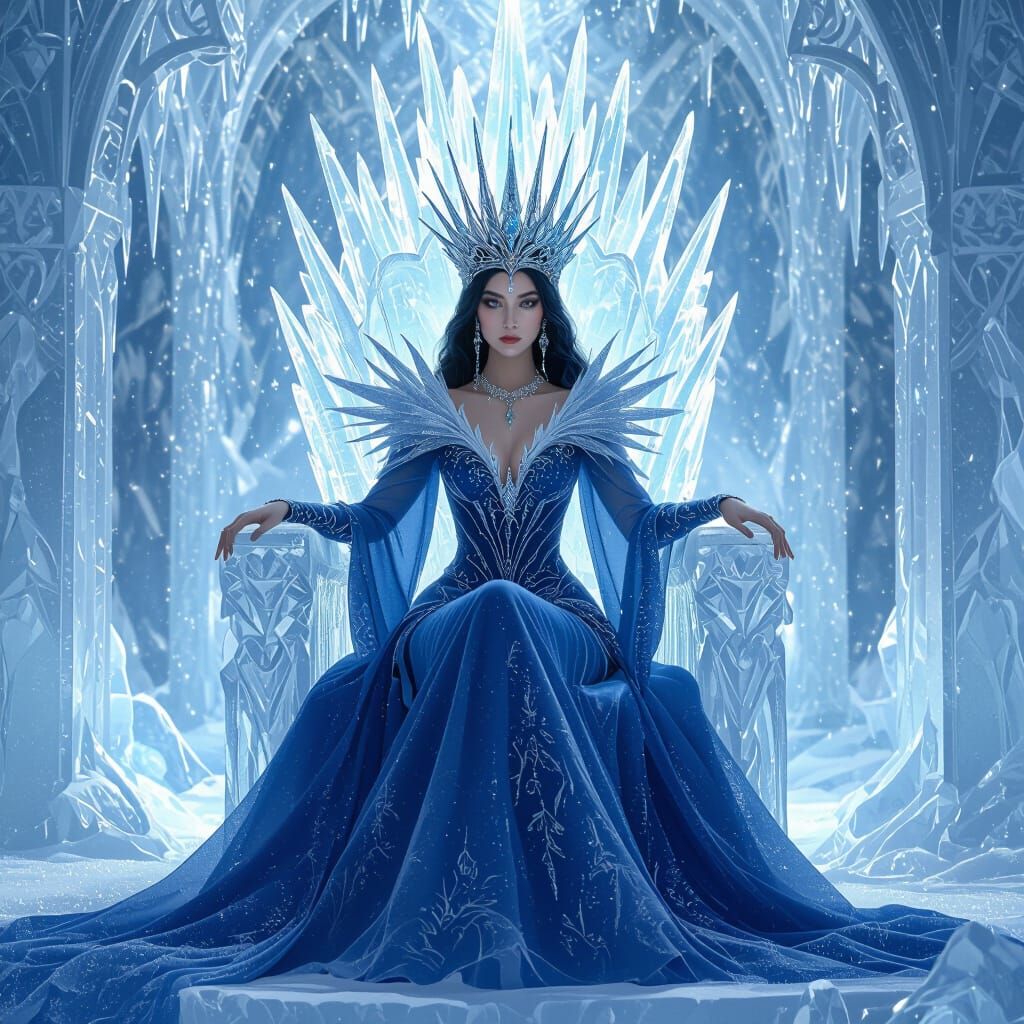 Indigo Frost Queen in Ice Palace, Art Nouveau Style