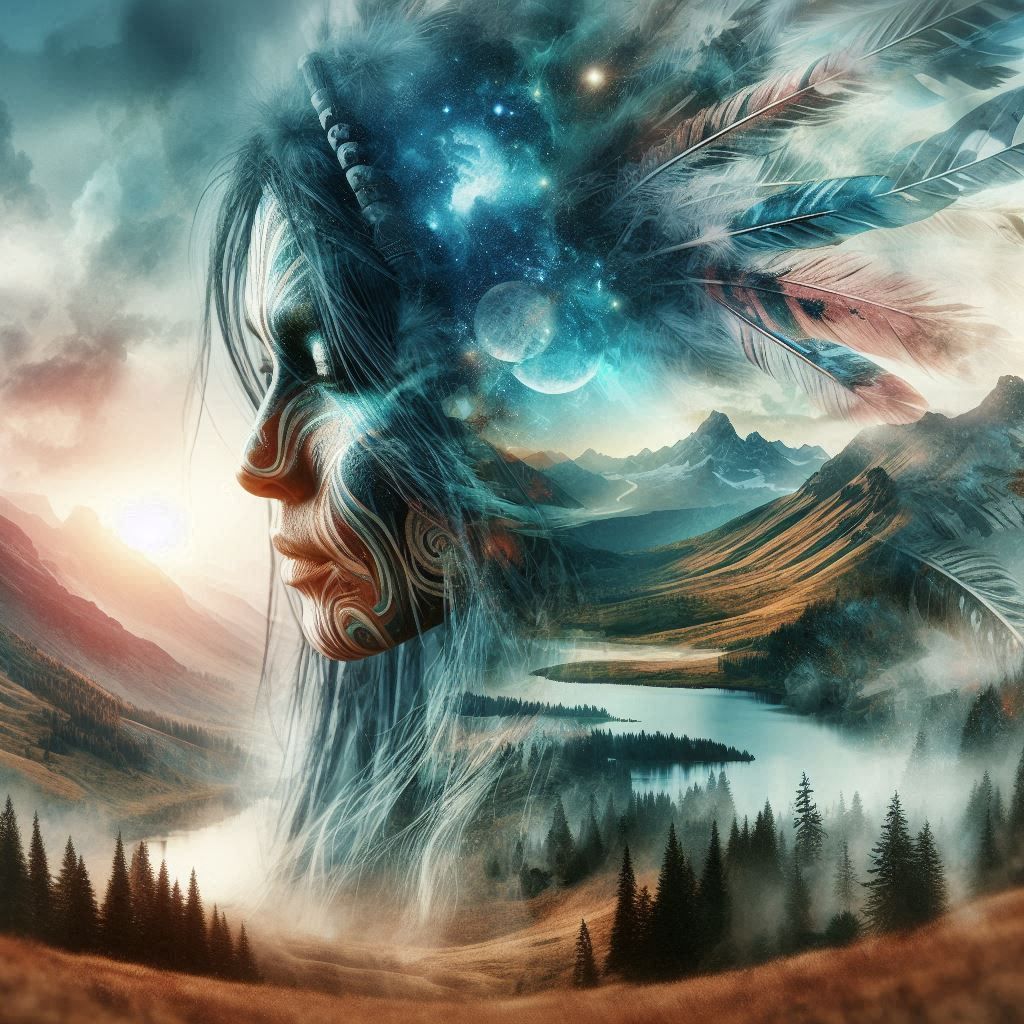 double exposure beautiful fantasy portrait landscape..