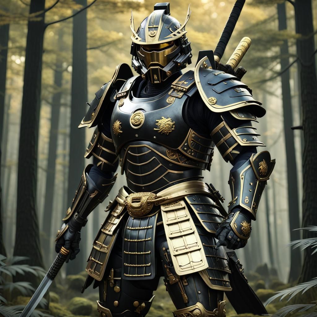 Heavy Samurai armor, shogun, Master Chief, Katana Sword, large body, hyper realistic body armor, hyper detailed realisti...