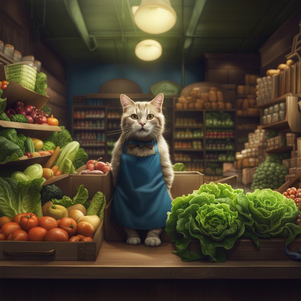 Feline stocking the produce isle  by @undefined