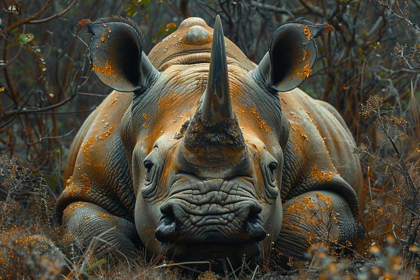 Forest Rhinoceros, in the style of Simen Johan