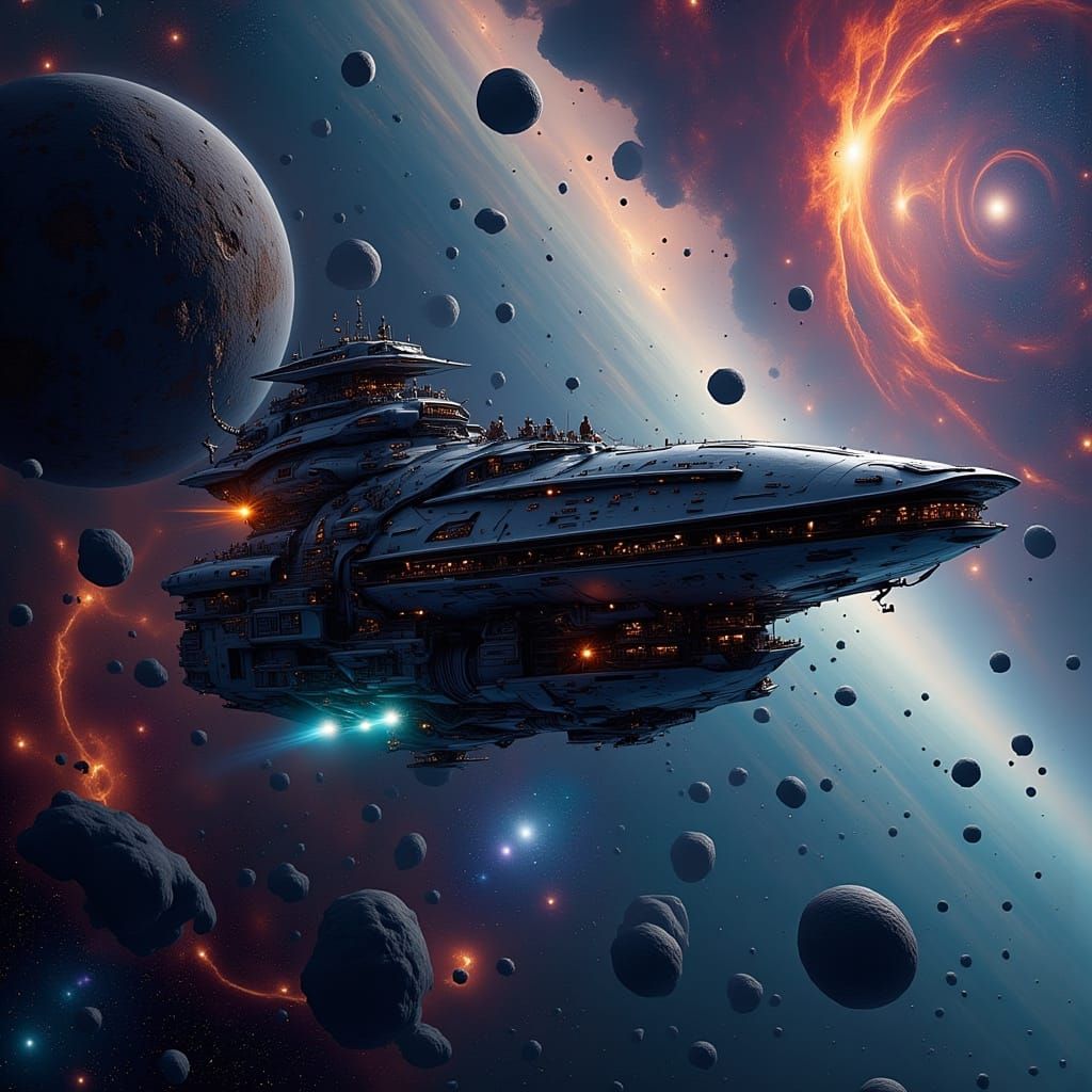 Majestic Spaceship Among Swirling Galaxies