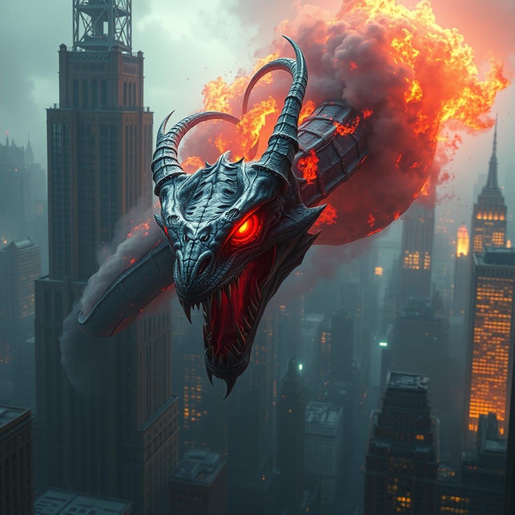 Dark Fantasy Demon Conquering Ruined New York City in Cyberp...